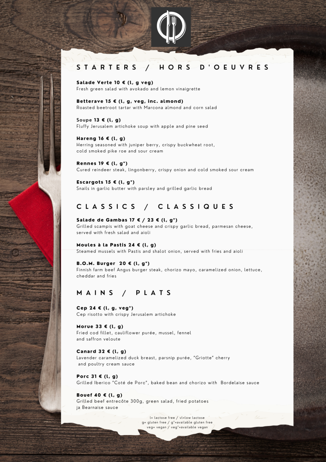 Menu Bistro O Mat